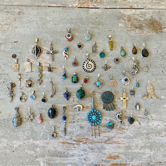 ♥️ Southwestern Style ♥️ Taxco Sterling Silver & Green Gemstone Brooch Pendant - Picture 8 of 8